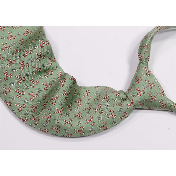 Vineyard Vines Christmas Green Candy Canes Holly Silk Necktie Tie - Picture 1 of 6